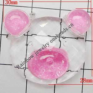 Acrylic Cabochons With Colorful Powder No Hole, Pig 28x30mm, Sold by Bag