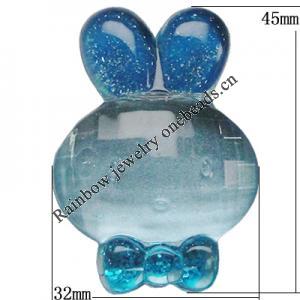 Acrylic Cabochons With Colorful Powder No Hole, Pig 45x32mm, Sold by Bag