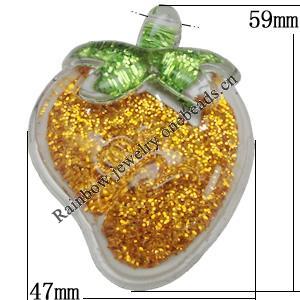 Acrylic Pendant With Colorful Powder, Strawberry 59x47mm Hole:2.5mm, Sold by Bag