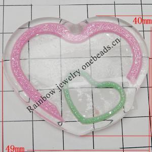 Acrylic Cabochons With Colorful Powder No Hole, Heart 50x44mm, Sold by Bag