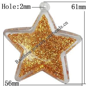 Acrylic Pendant With Colorful Powder, Star 61x56mm Hole:2mm, Sold by Bag