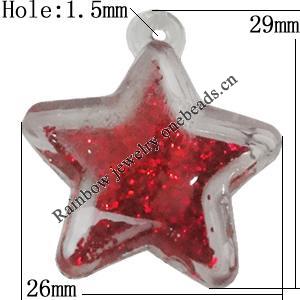 Acrylic Pendant With Colorful Powder, Star 29x26mm Hole:1.5mm, Sold by Bag