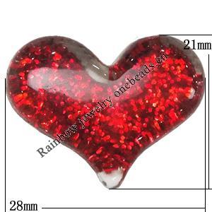 Acrylic Cabochons With Colorful Powder No Hole, Heart 28x21mm, Sold by Bag