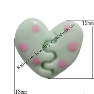Resin Cabochons, No Hole Headwear & Costume Accessory, Heart，The other side is Flat 12x13mm, Sold by Bag