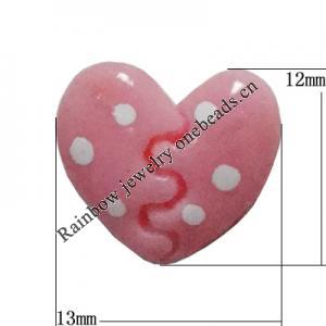 Resin Cabochons, No Hole Headwear & Costume Accessory, Heart，The other side is Flat 12x13mm, Sold by Bag