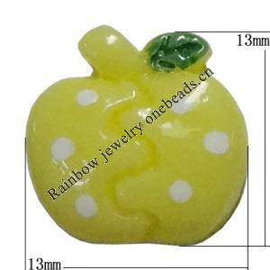 Resin Cabochons, No Hole Headwear & Costume Accessory, Apple，The other side is Flat 13x13mm, Sold by Bag