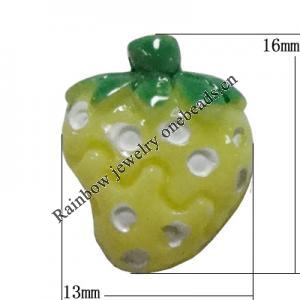 Resin Cabochons, No Hole Headwear & Costume Accessory, Strawberry，The other side is Flat 16x13mm, Sold by Bag