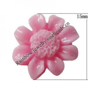 Resin Cabochons, No Hole Headwear & Costume Accessory, Flower，The other side is Flat 15mm, Sold by Bag