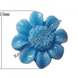 Resin Cabochons, No Hole Headwear & Costume Accessory, Flower，The other side is Flat 15mm, Sold by Bag