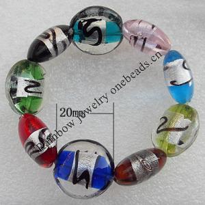 Silver Foil Lampwork Beads Bracelets, Bead Size: 20mm Length:7.0 Inch, Sold by Strand