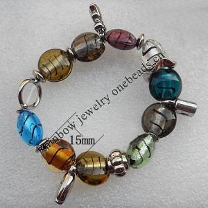 Silver Foil Lampwork Beads Bracelets, Bead Size: 20mm Length:7.8 Inch, Sold by Strand