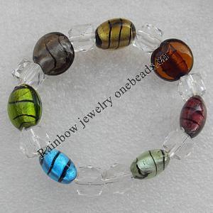 Silver Foil Lampwork Beads Bracelets, Bead Size: 20mm Length:6.3 Inch, Sold by Strand