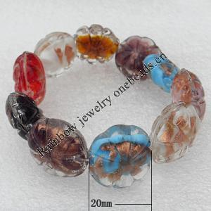 Gold Sand Lampwork Beads Bracelets, Bead Size:20mm Length:7.8 Inch, Sold by Strand