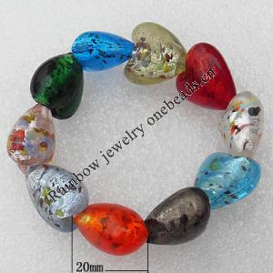 Silver Foil Lampwork Beads Bracelets, Bead Size:20mm Length:7.8 Inch, Sold by Strand