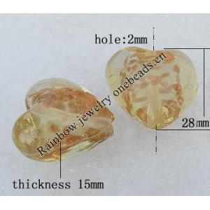 Gold Sand Lampwork Beads, Heart 28mm Hole:About 2mm, Sold by PC