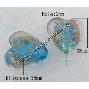 Gold Sand Lampwork Beads, Heart 28mm Hole:About 2mm, Sold by PC