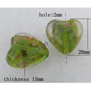 Gold Sand Lampwork Beads, Heart 28mm Hole:About 2mm, Sold by PC