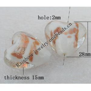 Gold Sand Lampwork Beads, Heart 28mm Hole:About 2mm, Sold by PC