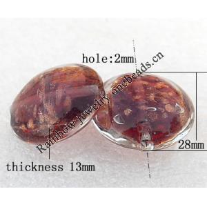 Gold Sand Lampwork Beads, Flat Round 28mm Hole:About 2mm, Sold by PC