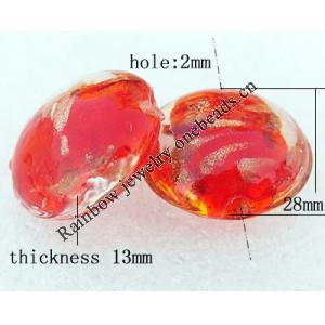 Gold Sand Lampwork Beads, Flat Round 28mm Hole:About 2mm, Sold by PC