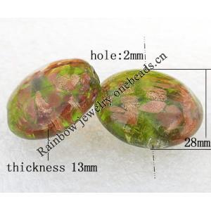 Gold Sand Lampwork Beads, Flat Round 28mm Hole:About 2mm, Sold by PC