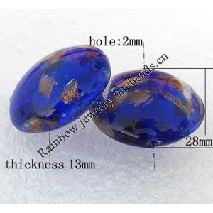 Gold Sand Lampwork Beads, Flat Round 28mm Hole:About 2mm, Sold by PC