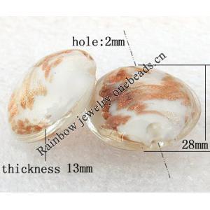 Gold Sand Lampwork Beads, Flat Round 28mm Hole:About 2mm, Sold by PC