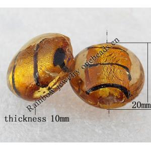 Silver Foil Lampwork Beads, Flat Round 20x10mm Hole:About 2mm, Sold by PC