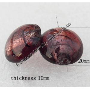 Silver Foil Lampwork Beads, Flat Round 20x10mm Hole:About 2mm, Sold by PC