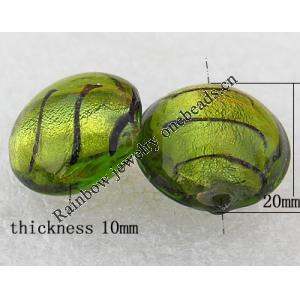 Silver Foil Lampwork Beads, Flat Round 20x10mm Hole:About 2mm, Sold by PC