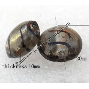 Silver Foil Lampwork Beads, Flat Round 20x10mm Hole:About 2mm, Sold by PC