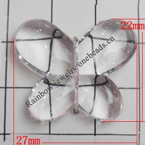 Transparent Acrylic Beads, Butterfly 27x22mm Hole:1mm, Sold by Bag 