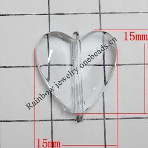 Transparent Acrylic Beads, Heart 15x15mm Hole:1mm, Sold by Bag 