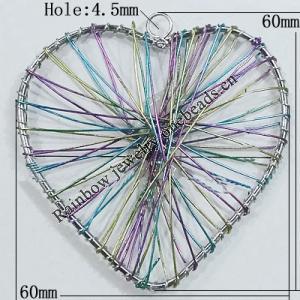 Iron Thread Component Handmade Lead-free, Heart 60x60mm Hole:4.5mm, Sold by Bag