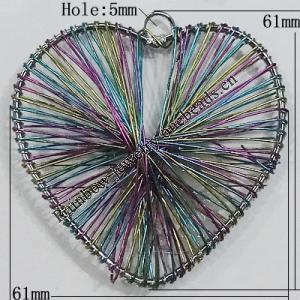 Iron Thread Component Handmade Lead-free, Heart 61x61mm Hole:5mm, Sold by Bag