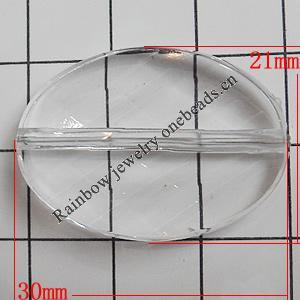 Transparent Acrylic Beads, Faceted Flat Oval 30x21mm Hole:2.5mm, Sold by Bag 