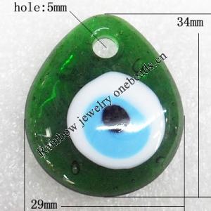 Turkish Handmade Lampwork Glass Evil Eye Pendant, Teardroop 34x29x7mm Hole:About 5mm, Sold by PC