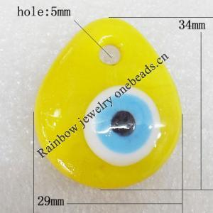 Turkish Handmade Lampwork Glass Evil Eye Pendant, Teardroop 34x29x7mm Hole:About 5mm, Sold by PC