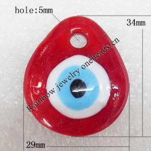 Turkish Handmade Lampwork Glass Evil Eye Pendant, Teardroop 34x29x7mm Hole:About 5mm, Sold by PC