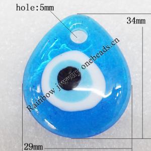 Turkish Handmade Lampwork Glass Evil Eye Pendant, Teardroop 34x29x7mm Hole:About 5mm, Sold by PC