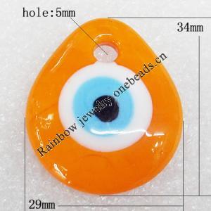 Turkish Handmade Lampwork Glass Evil Eye Pendant, Teardroop 34x29x7mm Hole:About 5mm, Sold by PC