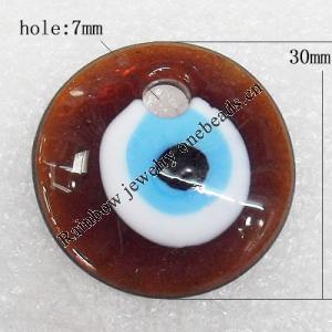 Turkish Handmade Lampwork Glass Evil Eye Pendant, Flat Round 30x7mm Hole:About 7mm, Sold by PC