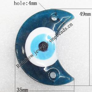 Turkish Handmade Lampwork Glass Evil Eye Pendant, Moon 49x35x8mm Hole:About 4mm, Sold by PC