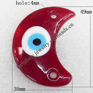 Turkish Handmade Lampwork Glass Evil Eye Pendant, Moon 49x35x8mm Hole:About 4mm, Sold by PC