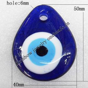 Turkish Handmade Lampwork Glass Evil Eye Pendant, Teardroop 50x40x8mm Hole:About 6mm, Sold by PC