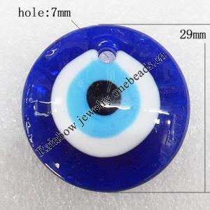 Turkish Handmade Lampwork Glass Evil Eye Pendant, Flat Round 29x7mm Hole:About 7mm, Sold by PC