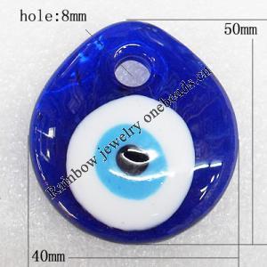Turkish Handmade Lampwork Glass Evil Eye Pendant, Teardroop 50x40x8mm Hole:About 8mm, Sold by PC