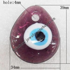 Turkish Handmade Lampwork Glass Evil Eye Pendant, Teardroop 39x34x7mm Hole:About 4mm, Sold by PC