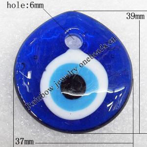 Turkish Handmade Lampwork Glass Evil Eye Pendant, Teardroop 39x37x8mm Hole:About 6mm, Sold by PC