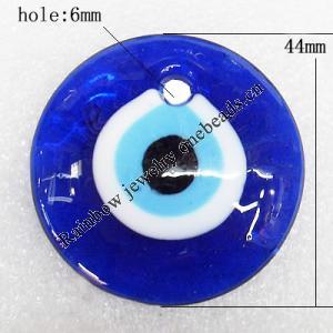 Turkish Handmade Lampwork Glass Evil Eye Pendant, Flat Round 44x10mm Hole:About 6mm, Sold by PC